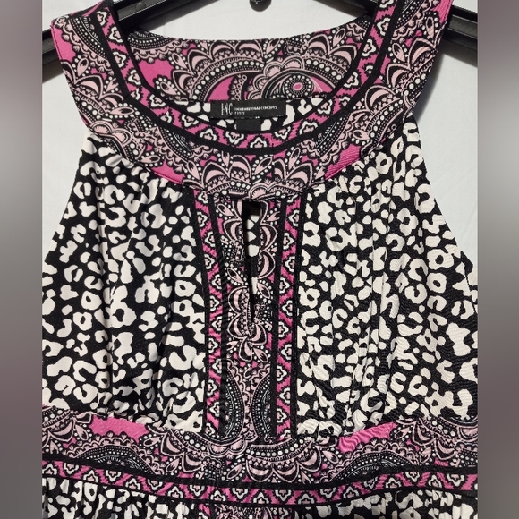INC EUC Halter Dress Sz S, Black & White Animal Print w/ Pink Accents - Picture 3 of 7